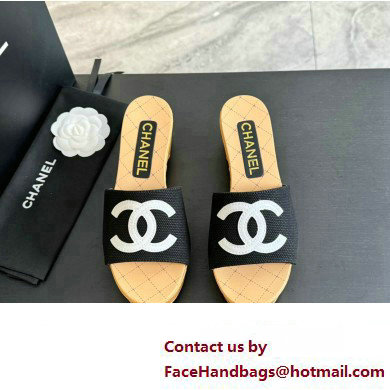 Chanel Fabric  &  Patent Calfskin Mules G45555 Black 2024